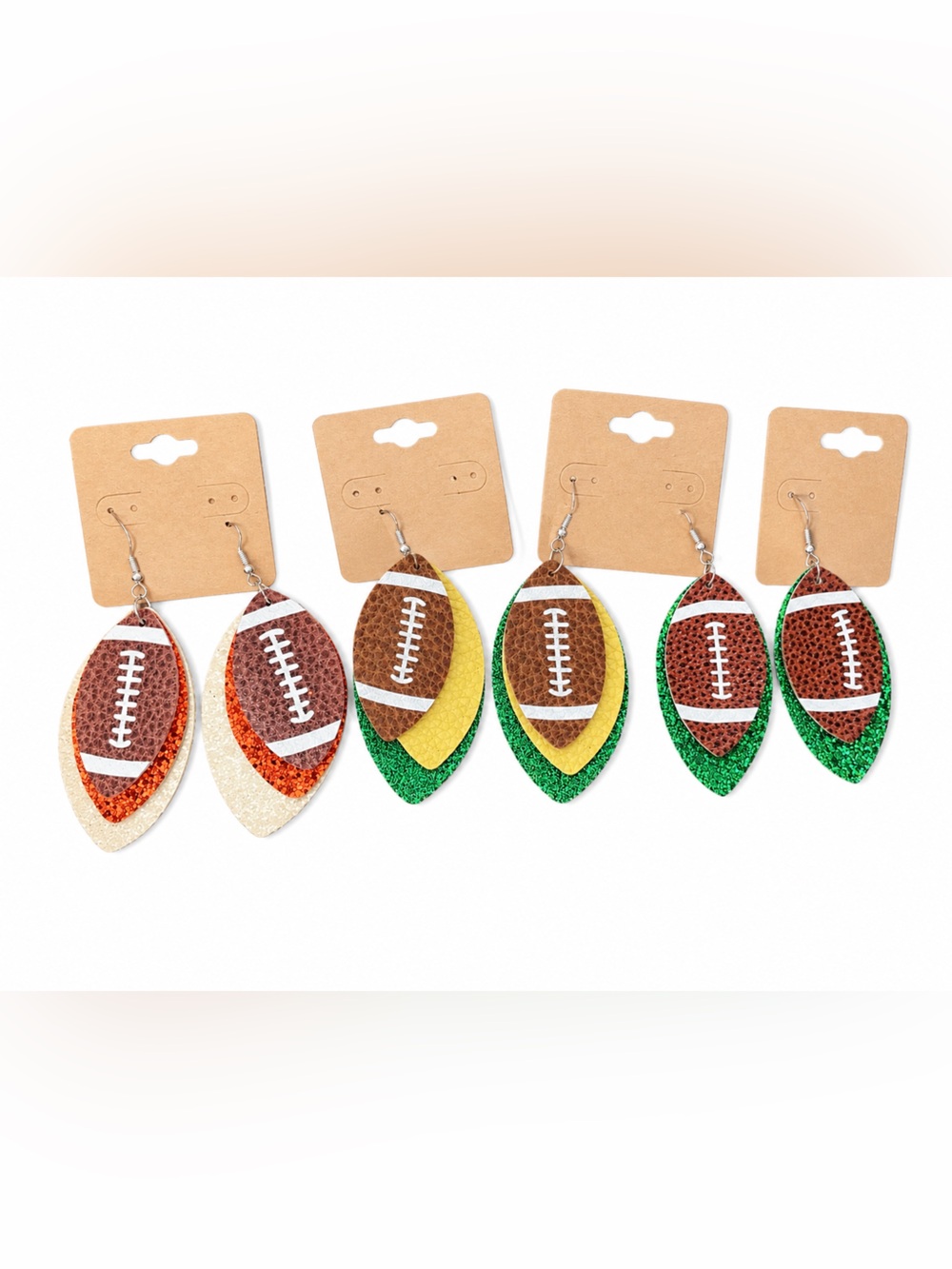 Football Teardrop Hand Cut Glitter Earrings Set of 3